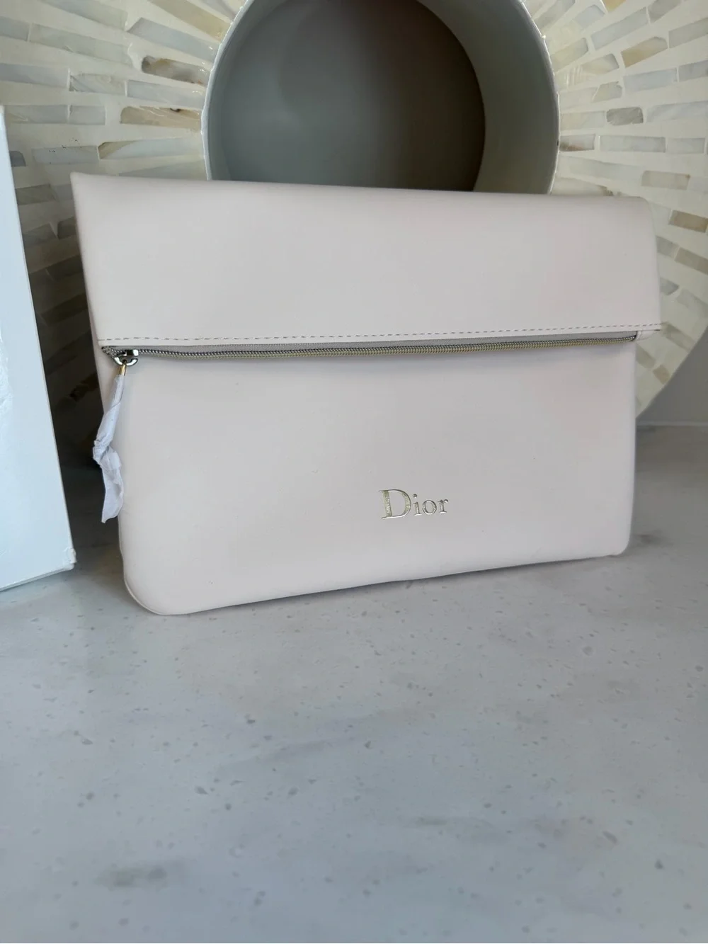 NIB Dior Parfum GWP Cream Fold-Over Clutch Pouch with Gold Logo